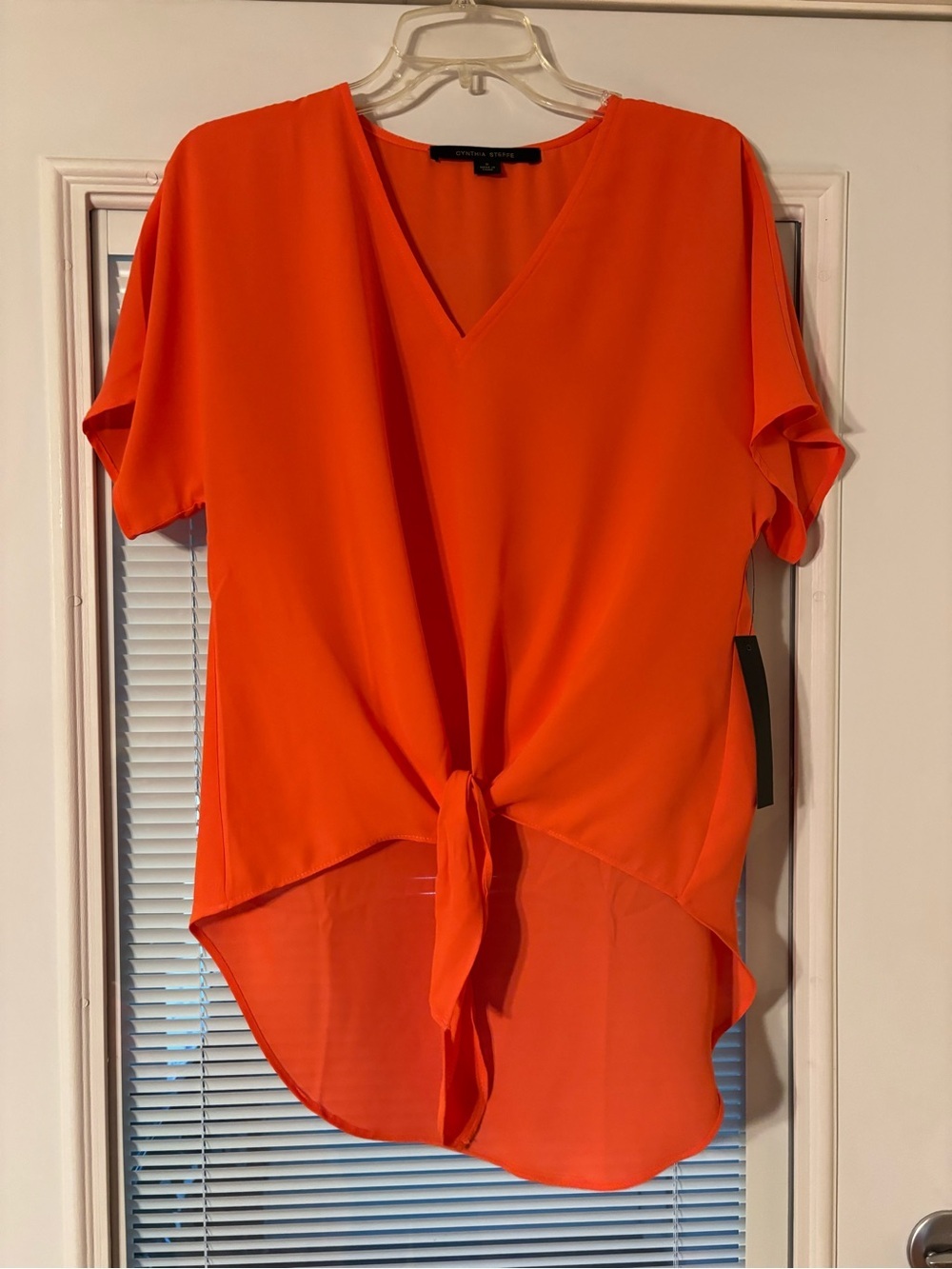 Cynthia Steffe Bright Orange Tie-Front V-Neck Blouse